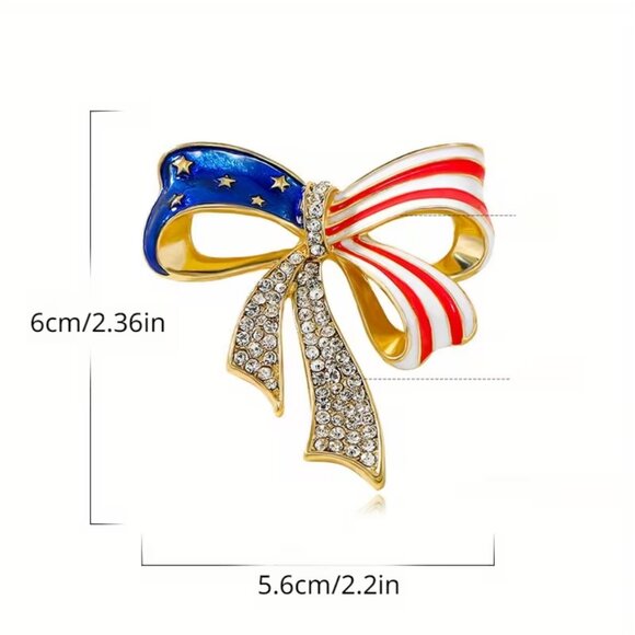 American Flag Patriotic Bow Brooch Lapel Pin USA Patriotic Fashion Jewelry - Picture 4 of 5